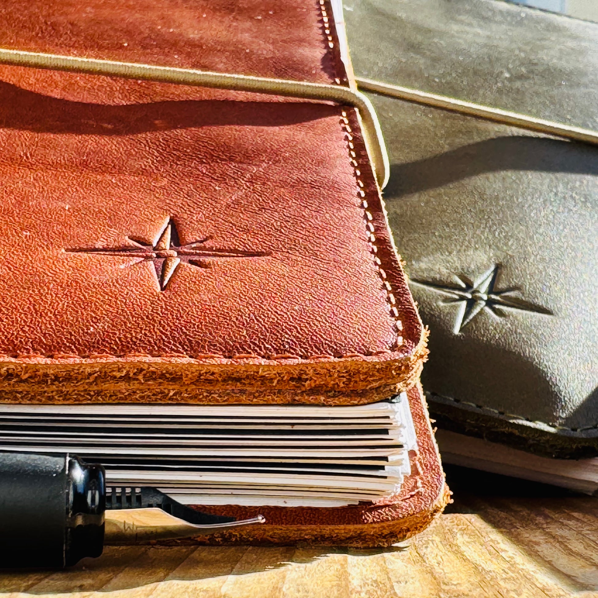 Notebook-leather-real leather-high quality-refillable-planner-lined-lines-blank-high quality paper-ecofriendly-pockets-pen holder-durable-elegant-journaling-luxury notebook